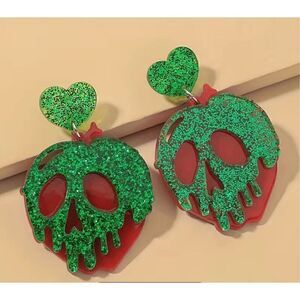 Halloween green skull apple gangling goth style acrylic earrings